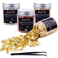 BQTQ 4 Cajas Copos de Oro Hojuelas de Pan de Oro Láminas Oro con 1 Pieza Pinza para Uñas Arte Manualidades Decoración…